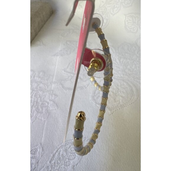 Isaac Mizrahi Bold Blue Cream Gold Enamel Hoop Earrings MSRP $38 NEW - Picture 7 of 9